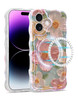 Jusy Case for iPhone 16 Pro [Compatible with MagSafe], Colorful Retro Oil Painting Flower Case Laser Glossy Cute Curly Wave Edge Case Soft TPU Protec