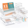 WOWBOX 13 PCS Clear Plastic Drawer Organizer Set, 5 Sizes Desk Drawer Divider Organizers and Storage Bins for Makeup, Jewelry, Gadgets for Kitchen, B