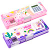 Henoyso 2 Pcs Multifunctional Pencil Case with Calculator for Girls, Cute Plastic Pencil Box with Sharpener, Pen Pouch School Supplies Gifts for Chri