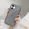 Omorro for iPhone 16 Bling Case, Glitter Diamond Sequins Small Credit Card Cash Holder Wallet with Shiny Crossbody Chain Hard Back Protective Girly S