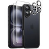 JETech 5 in 1 Matte Case for iPhone 16 6.1-Inch with 2-Pack Each Tempered Glass Screen Protector and Camera Lens Protector, Translucent Back Shockpro