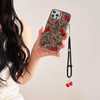aaknhen Leopard Cherry Phone Case Compatible for iPhone 16,Trendy Cherries Cheetah Print Cases with Phone Charm Chain Cute iPhone Case,Fruit Phone Ca