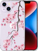 ENDIY Compatible with iPhone 14 Case Flower for Women Girls Girly Cute Phone Protector Clear with Design Cool Protective,Sakura Pink Peach Cherry Blo