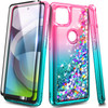 NZND Case for Motorola One 5G Ace (One 5G UW Ace) with Tempered Glass Screen Protector (Maximum Coverage), Sparkle Glitter Flowing Liquid Women Girls