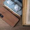 kwmobile Real Wood Case Compatible with Samsung Galaxy S24 FE Case - Hard Wooden Cover w/TPU Bumper - Dark Brown