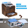 PAG Wood Desktop File Holder Organizer Mail Sorter with Drawer, for File Folders, Mails, Envelopes, Mailing Supplies or Magazines, 6 Compartments, An