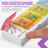 7 Day Pill Organizers - (Pack of 2) Easy Push Button Assisted Open, AM PM Daily Travel Pill Box Case Planner and Large Compartments for Medication Vi