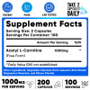 We Like Vitamins Acetyl L-Carnitine 1000mg Capsules - 200 Easy to Swallow Veggie Capsules - Acetyl l Carnitine Supplement Helps Support Focus, Brain