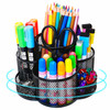 ANSSDO Rotating Pen Holder for Desk, Pencil Holder for Desk, Desktop Office Supplies Storage Organizer Caddy Rack, Black Metal Mesh Office Supplies O