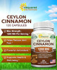 Natural Ceylon Cinnamon 1200mg - 120 Capsules, True Cinnamon from Sri Lanka, Extract Supplement Pills Promotes Heart Health