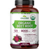 Zazzee USDA Organic Beet Root 8000 mg Strength 20:1 Extract, 120 Vegan Quick Release Capsules, Kosher, Supports Nitric Oxide Production, Black Pepper