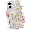 AuroiCCY for iPhone 16 Clear Case, Pressed Real Flowers Design Glitter Cute White Daisy Floral Pattern Slim Soft TPU Shockproof Protective Women Girl