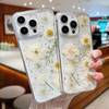 AuroiCCY for iPhone 16 Clear Case, Pressed Real Flowers Design Glitter Cute White Daisy Floral Pattern Slim Soft TPU Shockproof Protective Women Girl