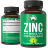 Vegan Zinc Supplement with Vitamin C + Whole Food Blend of 25 Vegetables and Fruits for Max Absorption. Zinc Supplements 30mg Capsules, Pills, Tablet