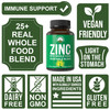 Vegan Zinc Supplement with Vitamin C + Whole Food Blend of 25 Vegetables and Fruits for Max Absorption. Zinc Supplements 30mg Capsules, Pills, Tablet