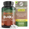 EarthNutri - Vitamin D3 Plus K2 Vitamin Supplement 5000 IU  Includes K2 from MENA Q7, D3 from Vitashine, Calcium from Aquamin & 72 Trace Minerals 