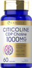 Carlyle Citicoline CDP Choline 1000mg | 60 Capsules | Extra Strength Formula | Non-GMO, Gluten Free Supplement