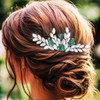 Yean Rhinestone Wedding Hair Comb Silver Bridal Hair Piece Green Crystal Hair Accesories for Brides