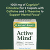 Nature's Bounty Active Mind Dietary Supplement, Supports Focus and Attention, 1000 mg Cognizin with L-Theanine and Caffeine Pills, 60 Caplets