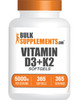 BulkSupplements.com Vitamin D3 + K2 5000 IU Softgels - D3 K2 Supplement, for Immune Health - Gluten Free, 1 Softgel per Serving, 365 Count (Pack of 1