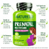 NATURELO Prenatal Multivitamin with Gentle Chelated Iron, Methyl Folate, Plant Calcium & Choline - Vegan, Vegetarian - Non-GMO - Gluten Free - 180 Ca