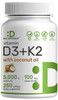 DEAL SUPPLEMENT Vitamin D3 5,000 IU + K2 MK7 100mcg Softgels | 2-in-1 Complex with Virgin Coconut Oil | Supports Heart, Bone, Teeth & Immune Health |