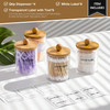 4 Pack Qtip Holder Dispenser with Bamboo Lids - 10 oz Clear Plastic Apothecary Jar Containers for Vanity Makeup Organizer Storage - Bathroom Accessor