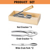 Artcome Heavy Duty Pecan Nut Cracker Tool with 1 Crab Cracker, 2 Wide Crab Forks, Wood Handle Base with Rectangular Wooden Box Base for Walnuts, Ches