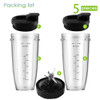 Blender Replacement Parts for Ninja, 24oz Ninja Blender Cups with To-Go Lids, 7 Fins Extractor Blade, Compatible with Nutri Ninja Auto iQ Blenders BL