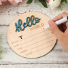 Baby Announcement Sign, 5.9 Inch Wooden Hello World Newborn Welcome Sign Birth Baby Name Plaques for Photo Props Baby Shower Hospital Nursery(Blue)