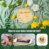 Baby Announcement Sign, 5.9 Inch Round Birth Nursery Name Signs with Ink Pad for Baby Hand and Footprints Wooden Hello World Newborn Sign for Photo P