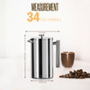 Utopia Kitchen 304 Grade Stainless Steel French Press Coffee Maker 34 Oz, Double Wall Insulated Coffee Press with 4-Level Filtration System, Include