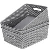 MaxGear Organization and Storage 3 Packs, Plastic Bins Organizer Bins, Woven Baskets for Storage, Plastic Baskets with Handles, Grey Basket for Organ