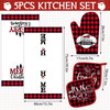 Rtteri 5 Pcs Christmas Red and Black Buffalo Plaid Kitchen Towels Oven Mitts and Pot Holders Sets Xmas Mittens Oven Glove Potholders for Winter Holid