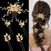 BOYIVI Hair Comb and 4 Pcs Hair Pins, 5 Pieces Gold Leaf, Crystal, Pearl, Vintage, Bridal Hair Accessories, Wedding Hair Clips, Headpiece for Brides,