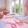 Pink Left Handed Scissor with Cap Blunt Tip Home Use Crafting Scissor Office Arts Cutting Paper Scissors,Cutting Tools