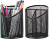 Delifox 2 Pack Pen Holder Mesh Round Pencil Holder Desktop Organizer 3 Compartments, Black