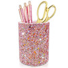 BIKCZEWIN PU Glitter Pink Pen Holder for Desk Cute Bling Office Accessories for Women Girls, Luxury Makeup Brush Holder Organizer Cup for Classroom H