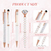 Sabary 8 Pcs White Pens with Pen Holder for Desk Glitter Crystal Diamond Cute Ballpoint Fancy Pencil Holder Bling Desk Organizer for Women Girls Gift