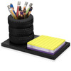 Fullhawl Tire Shaped Pen Holder with Sticky Notes Holder Set Tool Planter Pencil Storage Holder Desk Organizer Home Office Supplies Gift for Mechanic
