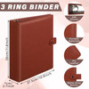 ReliThick 2 Pcs Vintage Leather Binder 3 Ring 2" Round Rings Holds 8.5"x11" Paper Letter Size Brown Binder with Snap Closure Interior Pockets Office
