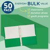 Green Folders with Pockets and Prongs, Green Pocket Folders with Prongs, Brad Folder, Paper, Fit Standard 3 Hole Punch Paper, 50 Pack