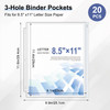 Antner 20pcs Letter Size Binder Pockets for 3 Ring Binder, White Zipper Document Organizer Pouches Heavyweight PVC 3-Hole Loose Leaf File Folders Pag