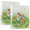 Bulldog Puppy Dogs Flowers 3 Ring Binder 1.5" Decorative D-Ring Binder with Clipboard&3 Clear Pockets, Holds 200 Sheets A4 Size Paper Waterproof Bind