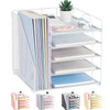 LEKETREE Desk Organizers and Accessories, 5-Tier Paper Letter Tray Organizer with File Holder, Desktop Organizer for Office Supplies (White)