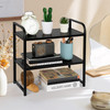 UPRIMEASY Desktop Shelf Organizer 2-Tier Office Desk Shelf for Top of Desk Wood & Metal Bookshelf Supplies Storage Rack (Black)