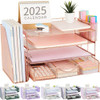 gianotter Desk Organizers and Accessories with File Holder, 4-Tier Desk Accessories & Workspace Organizers with Drawer and 2 Pen Holder, Paper Organi