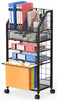 5 Tier Rolling File Cart with Drawer, Metal Office File Cart Organization with Sliding Trays, Teacher Carts with Wheels, Paper Letter Storage Hanging