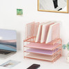 LEKETREE Desk Organizers and Accessories, 3-Tier Paper Organizer with 5 Vertical File Holders, File Organizer for Desk (Rose Gold, 3T)