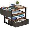 Desk Organizers and Accessories, 4-Tier Paper Letter Tray File Organizer with Fabric Drawer & 3 Pen Holder, Office Desk Accessories Workspace Desktop